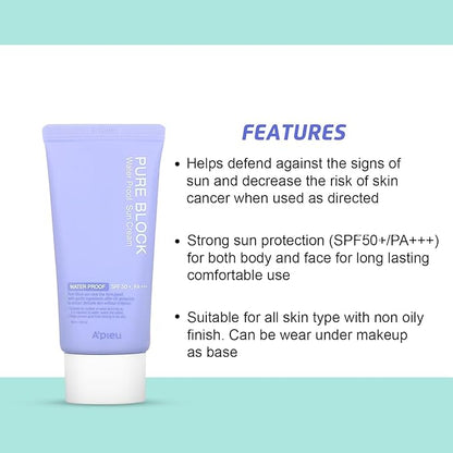 A'pieu - PURE BLOCK NATURAL WATERPROOF SUN CREAM SPF50+ PA+++